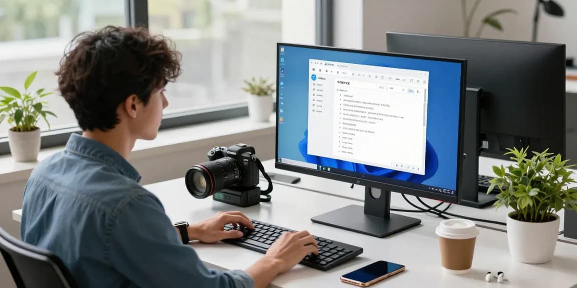 Professional workspace showcasing a user optimizing 纸飞机中文版 on dual monitors, reflecting a modern tech environment.