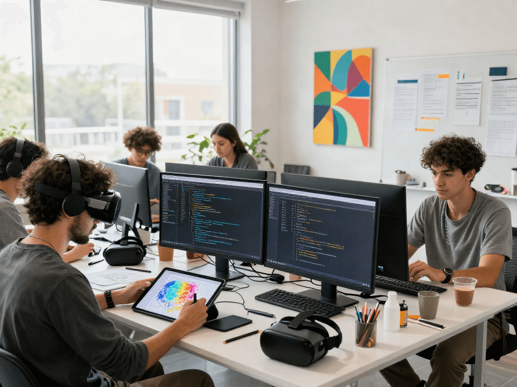 Creative team developing nsfw ai content in a dynamic studio setting.