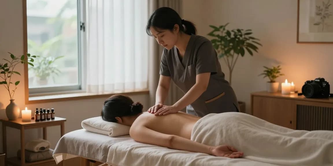 Serene 성동구출장안마 session with a professional therapist in a calming home environment.