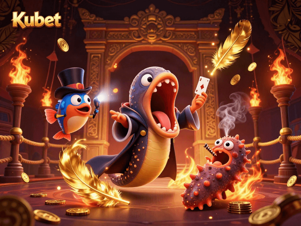 Kubet showcases a magical 3D scene with a gulper eel performing tricks, highlighting exciting casino themes.