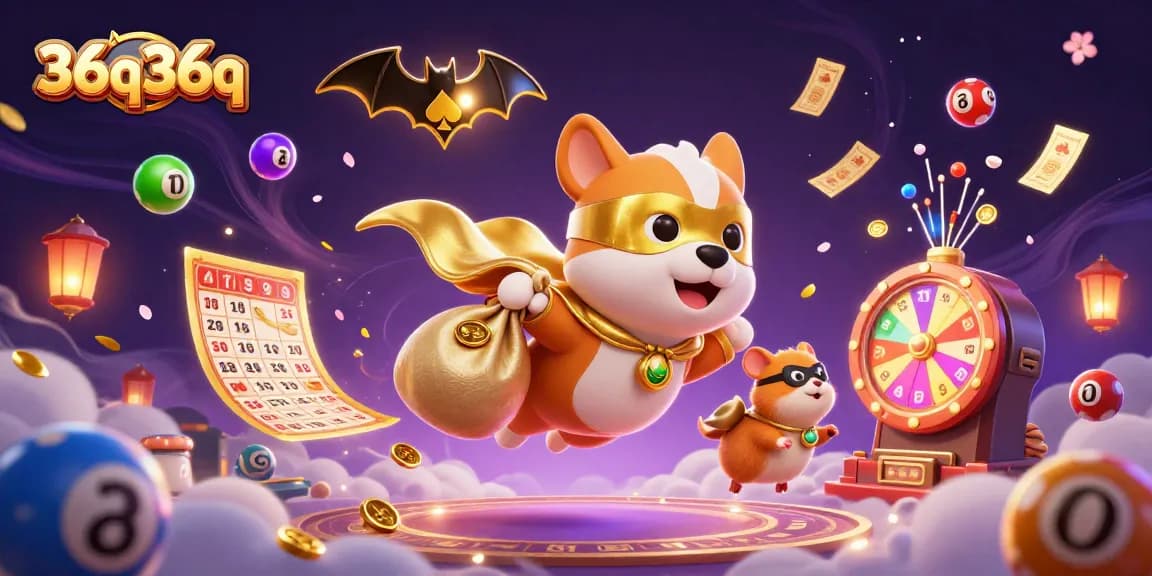 Atraia jackpots no 36q36q com um super-herói canino em uma cena de cassino vibrante.
