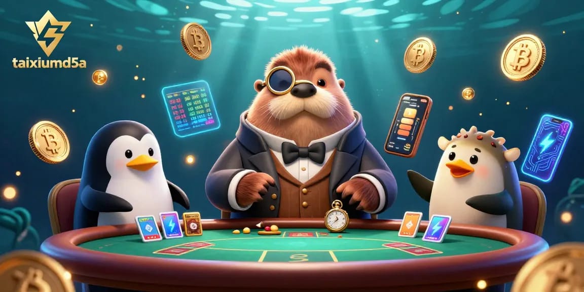 Engage with taixiumd5a at an underwater poker table showcasing unique characters and vibrant crypto elements.