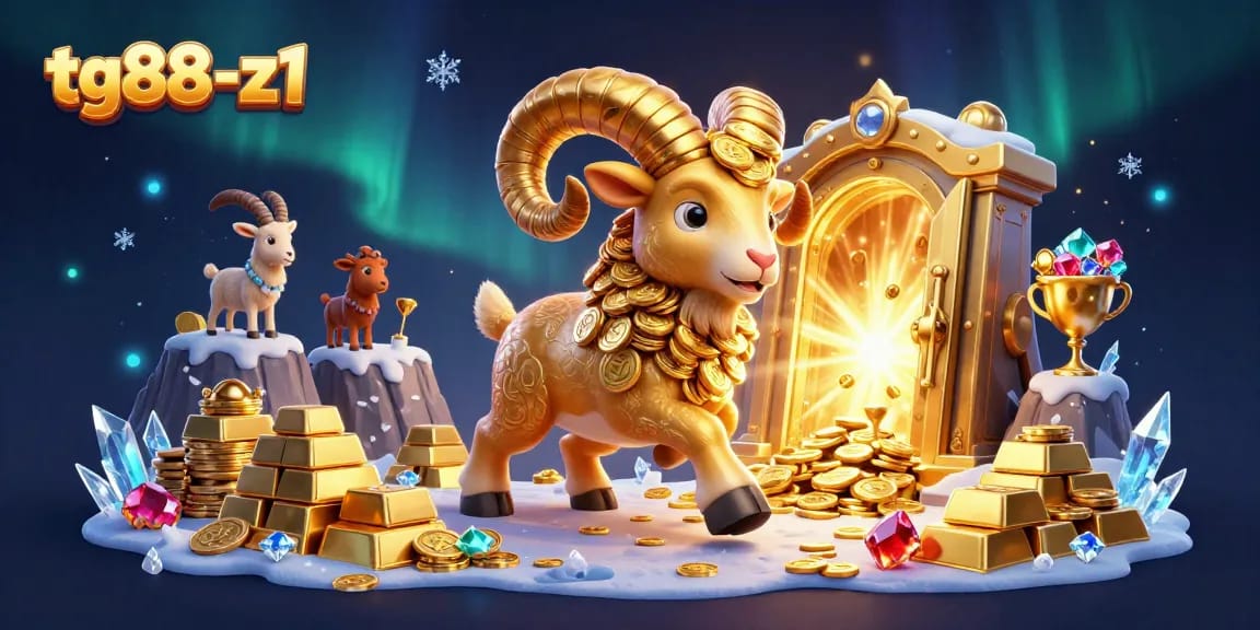 Experience tg88-z1's dynamic casino scene with a golden ram charging through treasure.