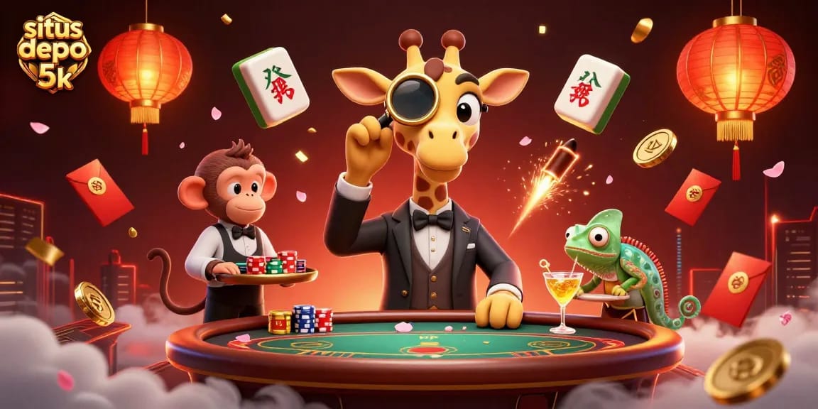 Engage with situs depo 5k in an exciting 3D casino scene featuring vibrant characters and dynamic elements.