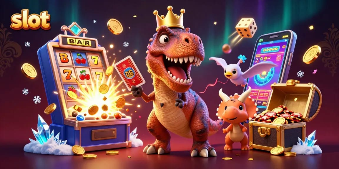 Players enjoy slot games with colorful characters and jackpot excitement in a lively casino setting
