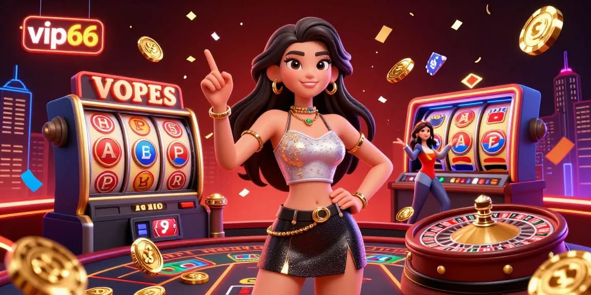 Engage in thrilling games at vip66 with a captivating casino scene showcasing vibrant slot reels and excited players.