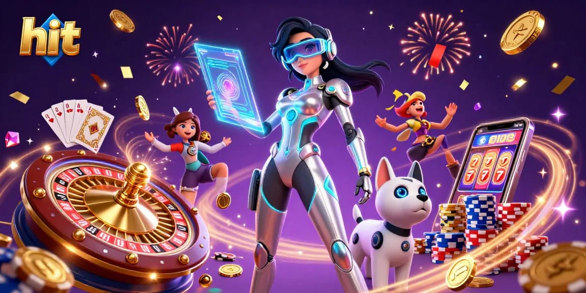Hit the jackpot with vibrant casino action featuring slots and festive graphics.