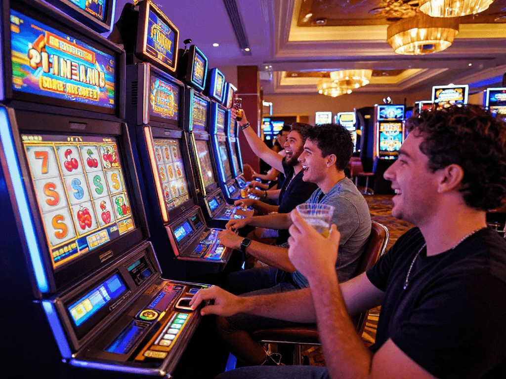 Experience the thrill of a slot jackpot in a lively casino atmosphere.
