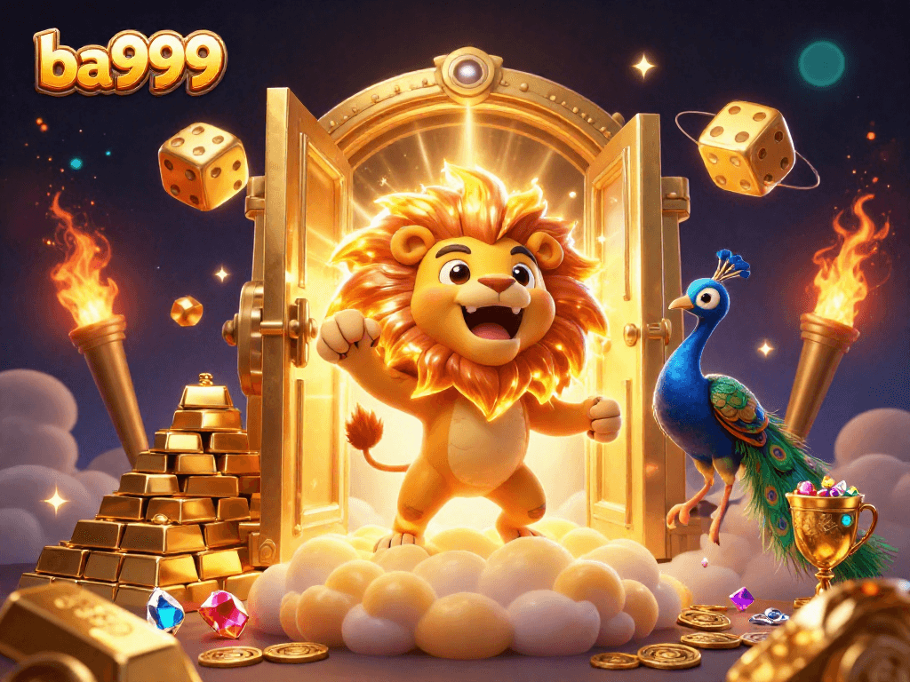 Experience the thrill of ba999 with vibrant treasures, escalating excitement, and a captivating lion mascot.