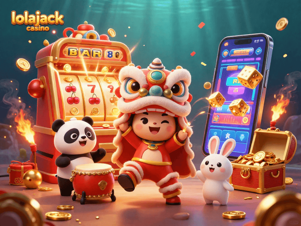 Experience the thrill of winning at lolajack casino with this vibrant 3D casino illustration.