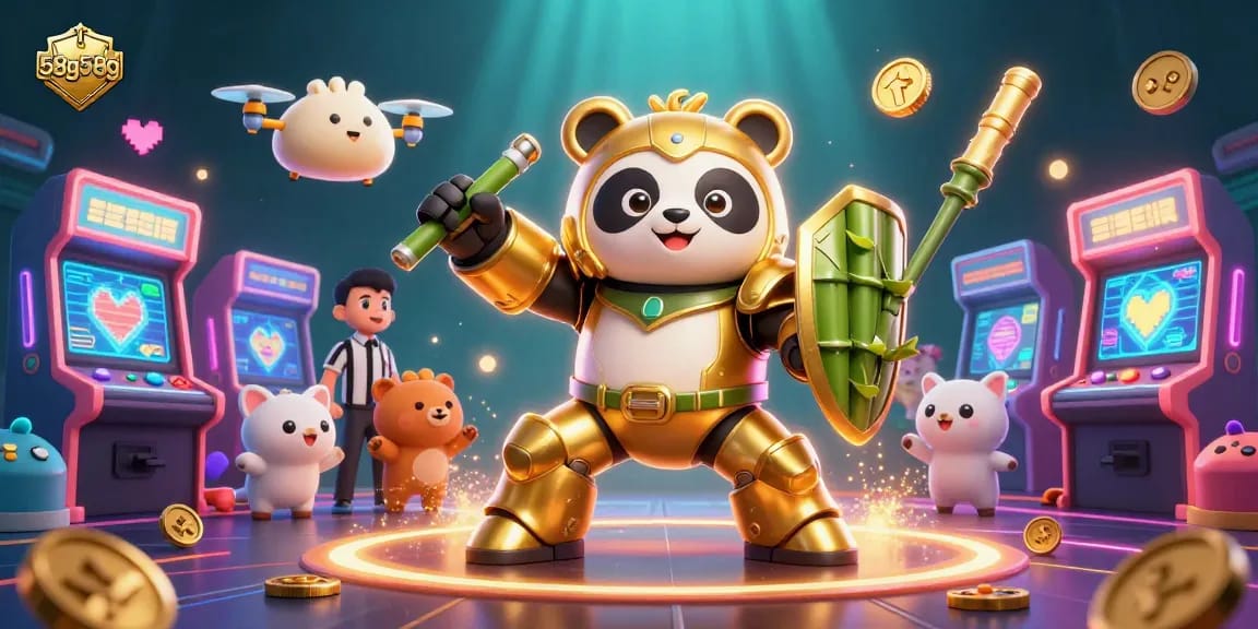 Engage with thrilling 58g58g casino gaming in a vibrant 3D illustration featuring epic gameplay.