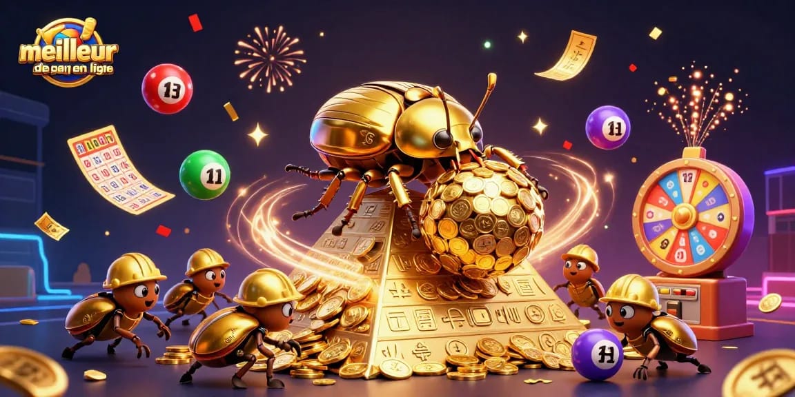 Pariez sur le meilleur site de pari en ligne avec des symboles de casino et des ballons de loterie colorés.