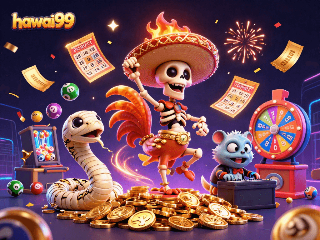 Engage with hawai99's vibrant casino fun featuring charismatically animated characters and casino elements.