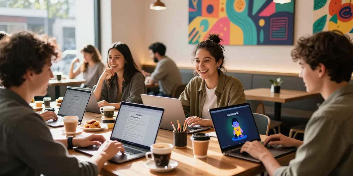 Engaging users in lively conversations about nsfw ai features in a vibrant digital cafe.