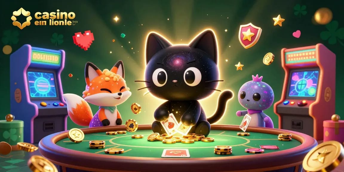 Profiter de jeux captivants sur casino en ligne sur mobile avec un chat noir trou noir 3D et un renard nébuleux.