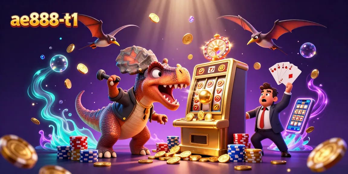 Get ready at ae888-t1 as a pachycephalosaurus wins jackpots from a golden slot machine!