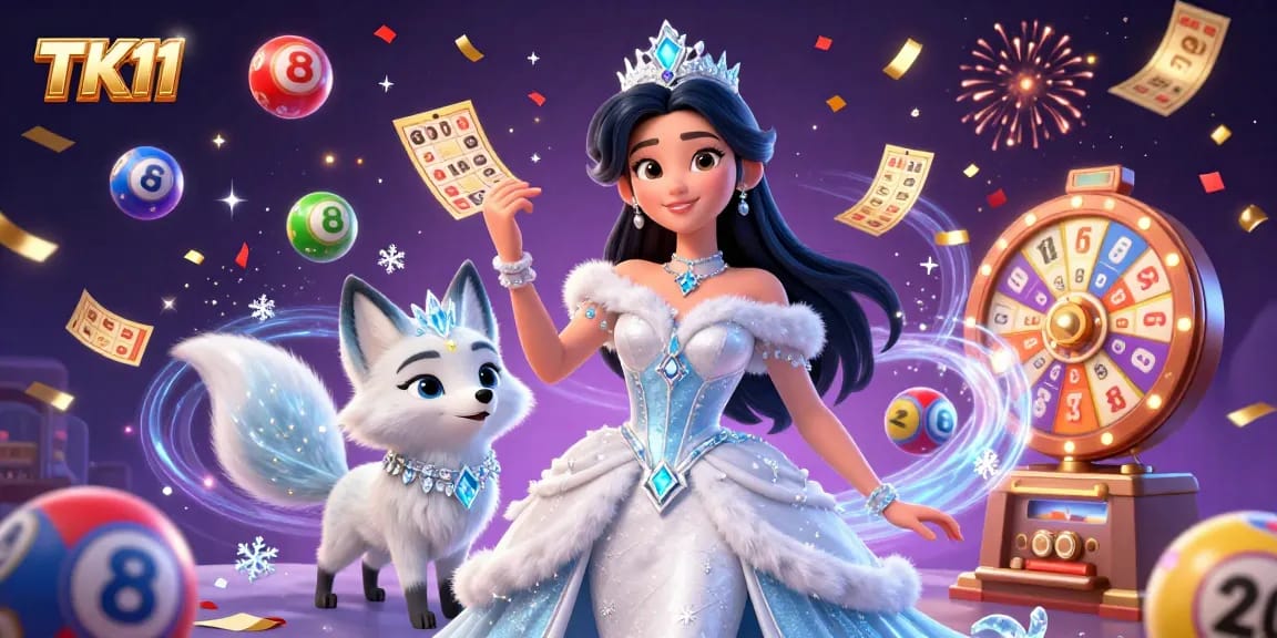 Play exciting lottery games at TK11 while surrounded by colorful lottery balls and festive elements.