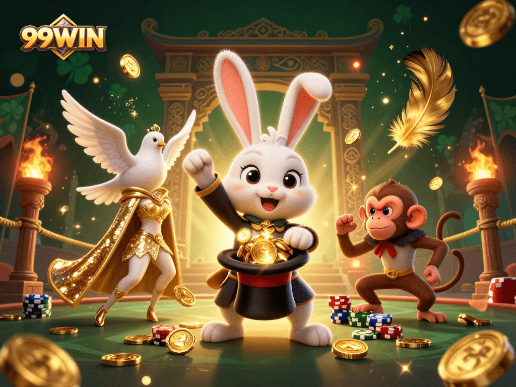 Experience thrilling wins at 99WIN with a magical scene showcasing exciting casino elements.