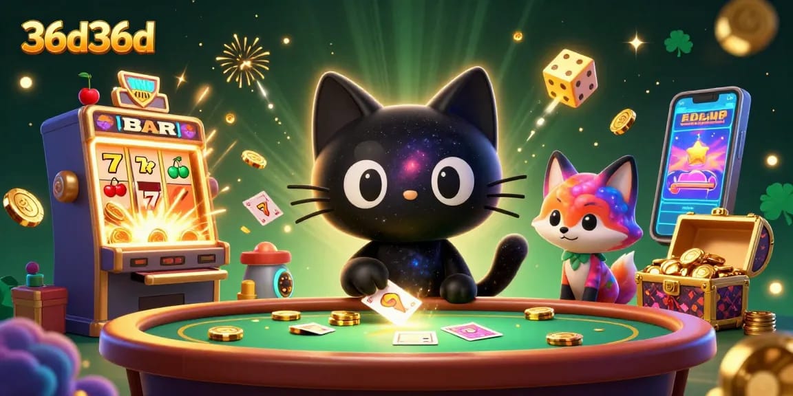 36d36d em uma cena de cassino com gato cósmico e máquina caça-níqueis explosiva.
