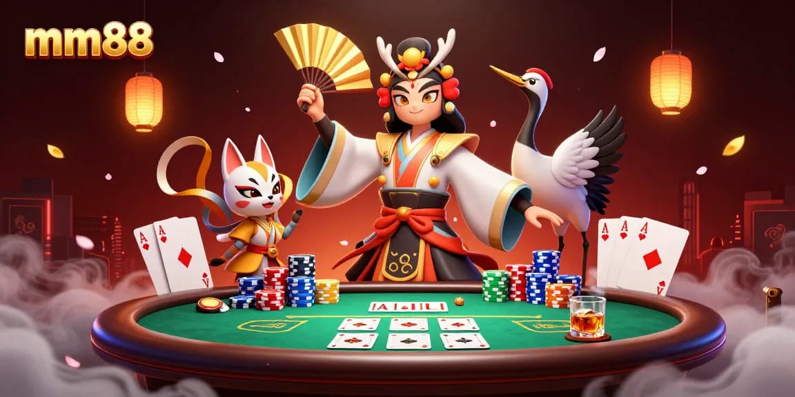Experience thrilling mm88 poker action with a lively 3D casino illustration.