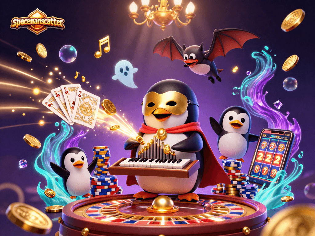 Experience winning moments with spacemanscatter as golden coins cascade from a charming penguin organist.