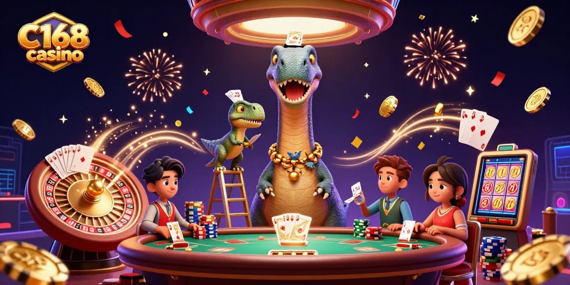 Explore exciting gameplay at C168 casino with vibrant characters and dynamic casino elements.