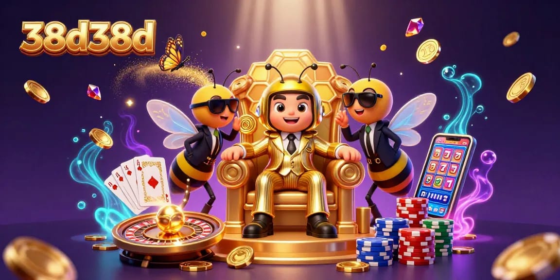 Bettors experience excitement with 38d38d amidst a vibrant casino scene featuring coins and games.