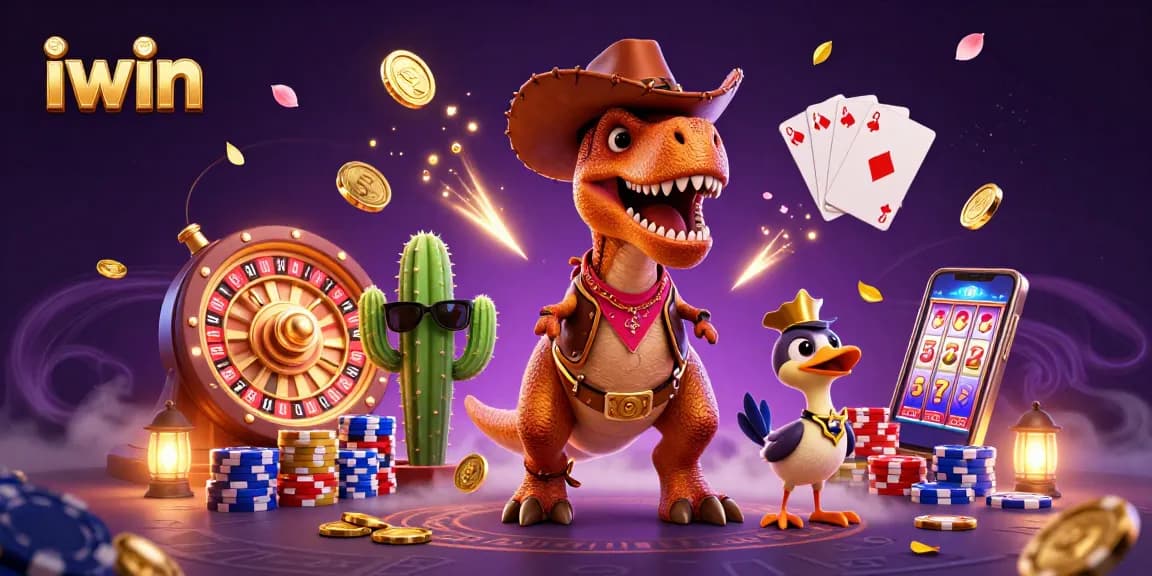 Engage in thrilling casino adventures with iwin as the T-Rex, cactus, and roadrunner spin the roulette.