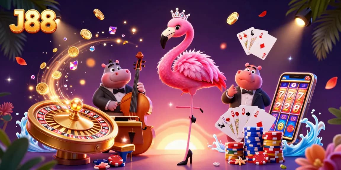 Join the vibrant fun at J88 casino with spinning roulette and stylish characters in action!