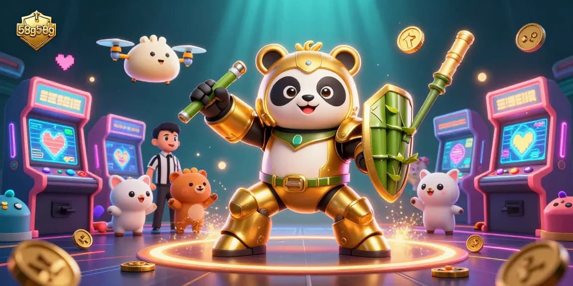 Engage with thrilling 58g58g casino gaming in a vibrant 3D illustration featuring epic gameplay.