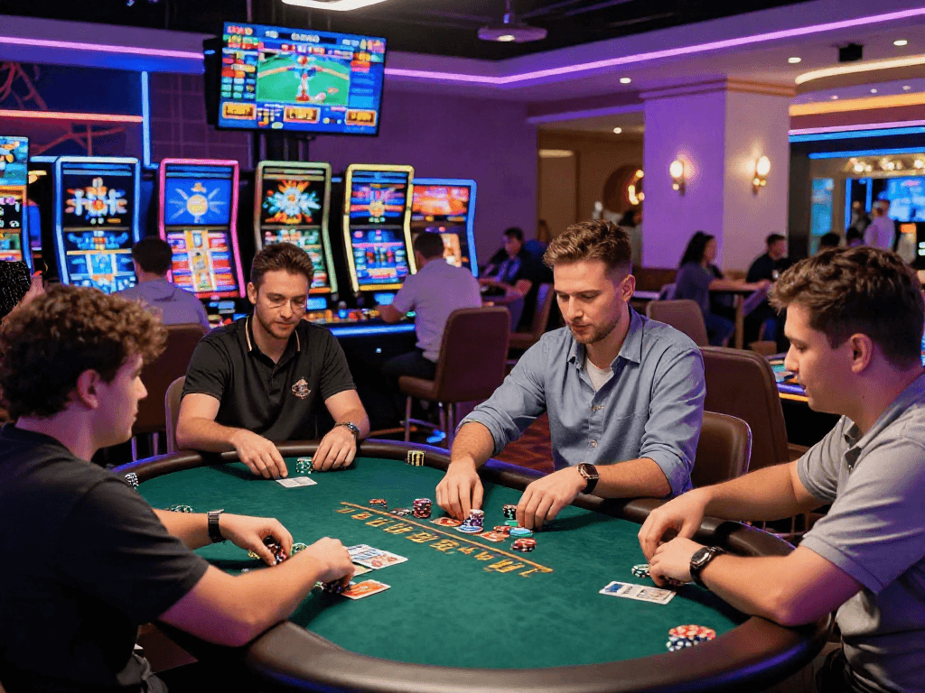 Exciting live casino online experience with players engaging at tables and real dealers.