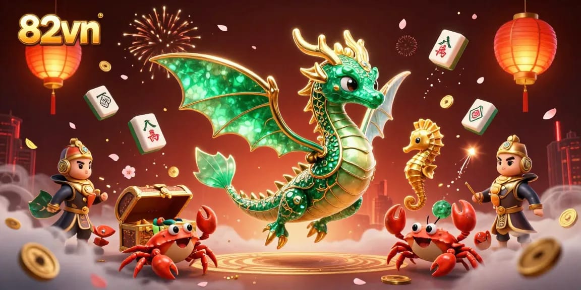 Experience the thrilling excitement of 82vn casino games with a vibrant 3D dragon scene.