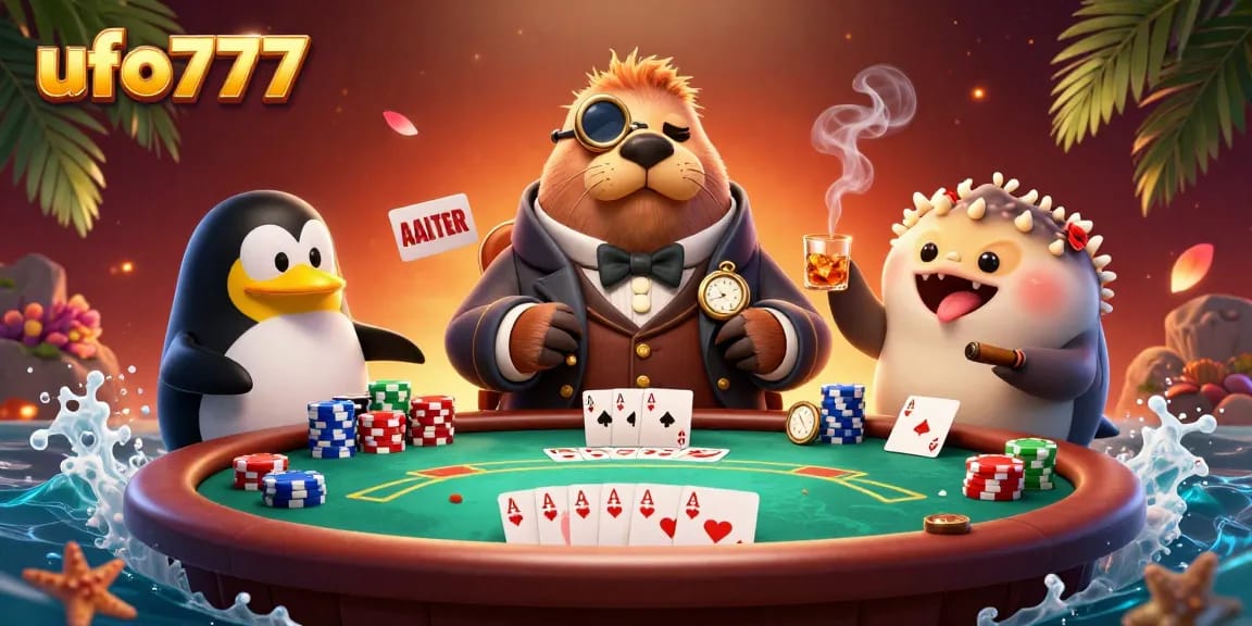 Play thrilling poker with ufo777's jolly walrus, a sophisticated penguin dealer, and a bluffing pufferfish.