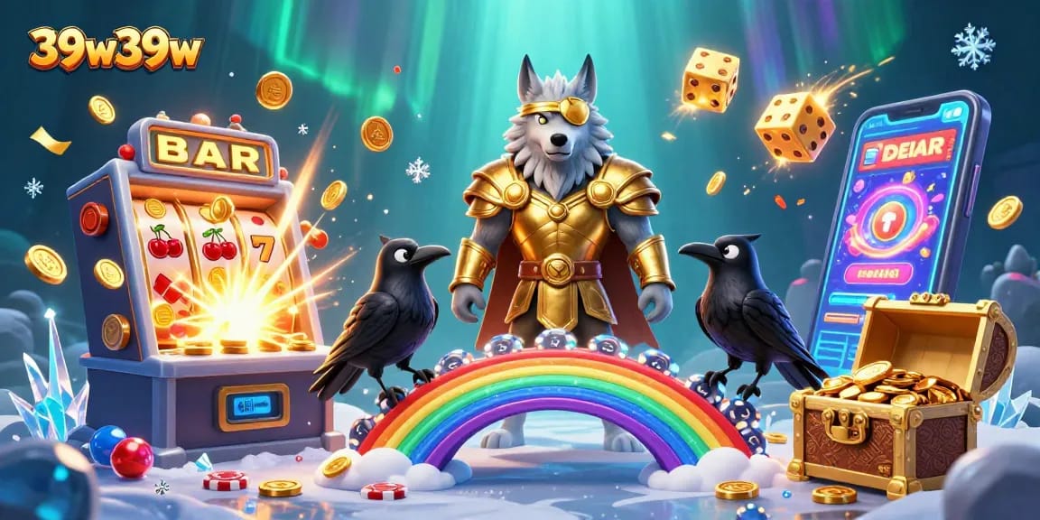 O jogo emocionante de 39w39w captura a atenção com um lobo Odin e símbolos de cassino vibrantes.