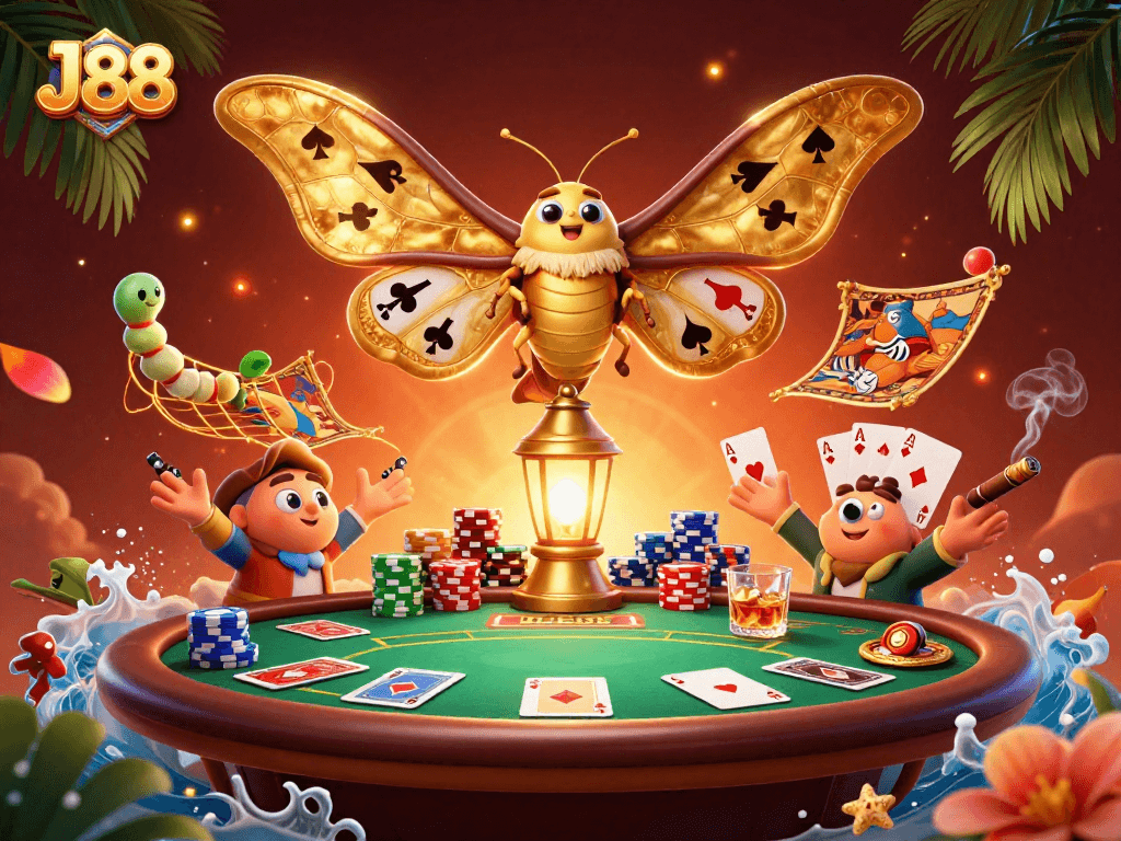 Engage with J88's immersive gaming experience through a vibrant casino scene.