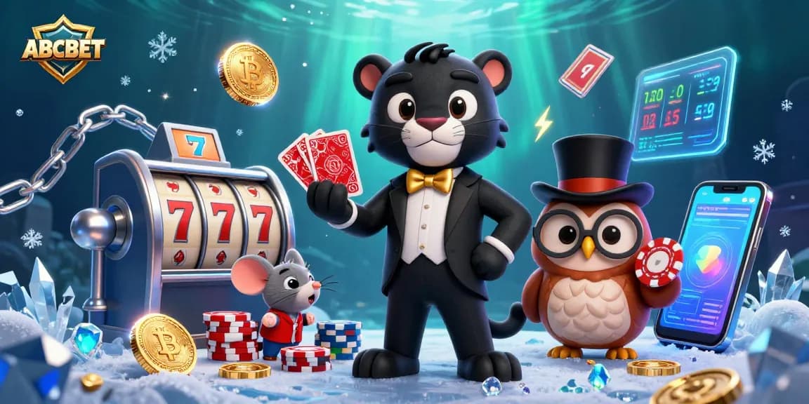 Engage with ABCBET in a vibrant 3D casino scene featuring stylish characters and dynamic slot game elements.