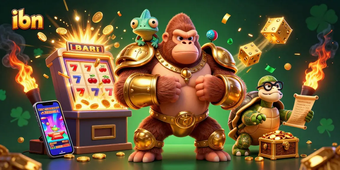 ibn features a dynamic 3D casino scene with a gorilla king and explosive slot machine action.