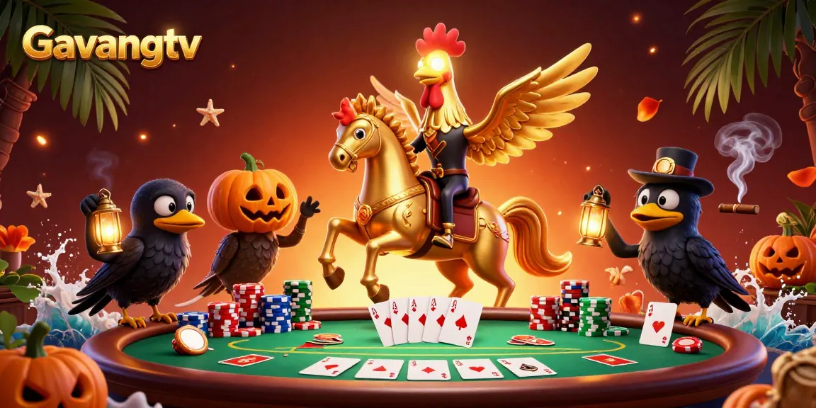 Experience thrilling casino action with Gavangtv's golden rooster character amid vibrant gaming elements.
