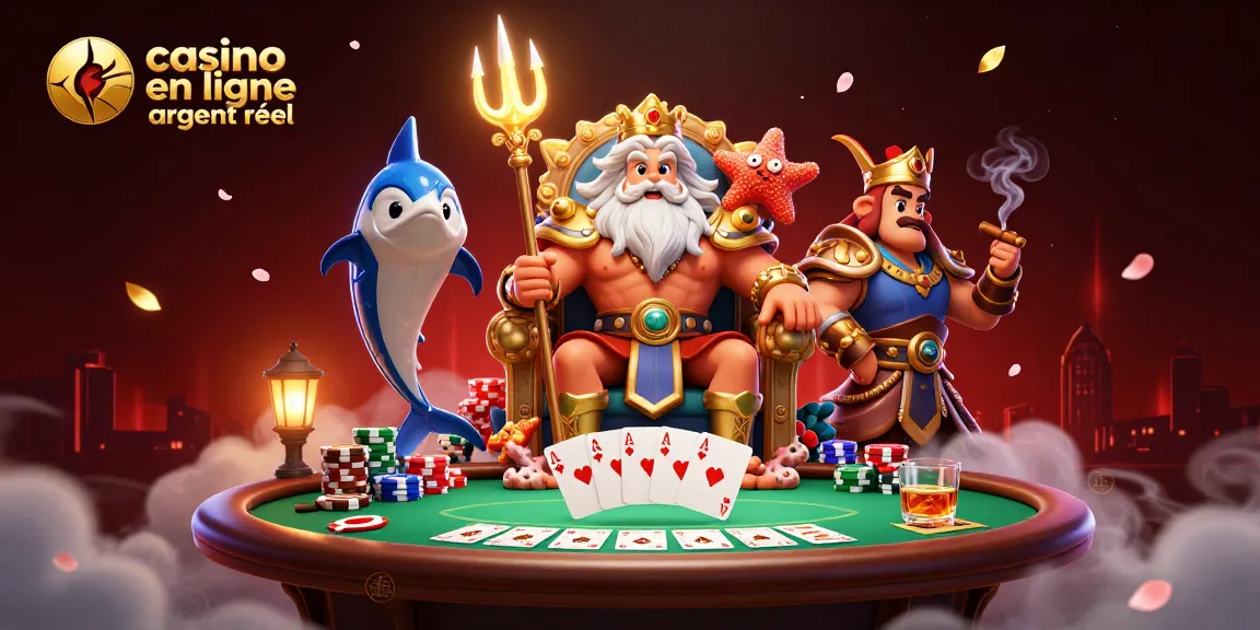 Jouez au casino en ligne argent réel avec Neptune et ses compagnons entourés de jeux de poker.