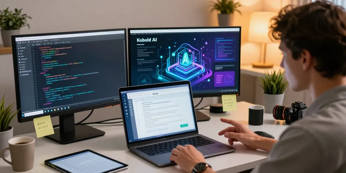 Engaging with Kobold AI chatbot in a modern workspace, showcasing innovative technology and user interaction.