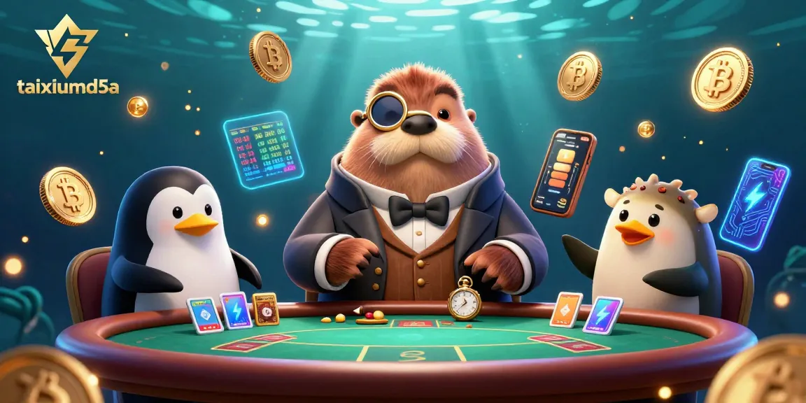 Engage with taixiumd5a at an underwater poker table showcasing unique characters and vibrant crypto elements.