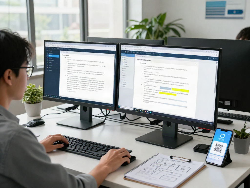 Real-time document fraud detection analysis in a modern workspace with high-tech software.