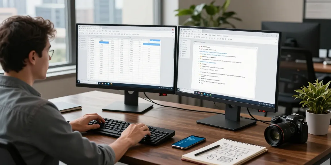 Download WPS Office in a modern workspace with productivity tools and dual monitors.