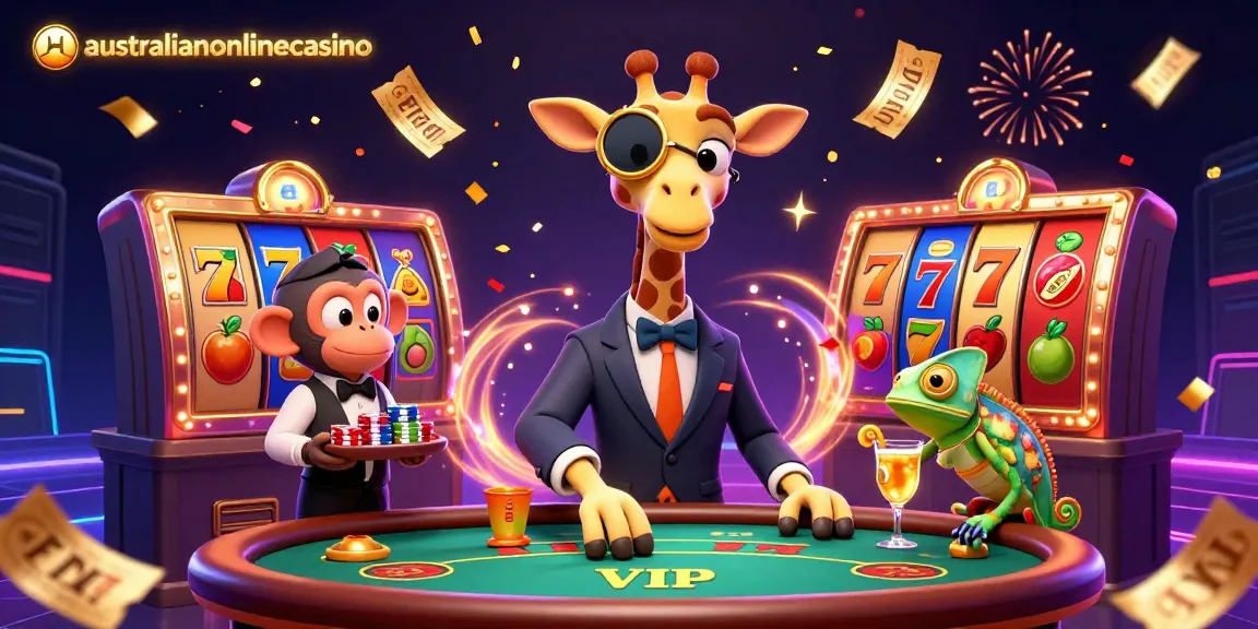 High-roller giraffe plays poker amidst vibrant slot features at australianonlinecasino.