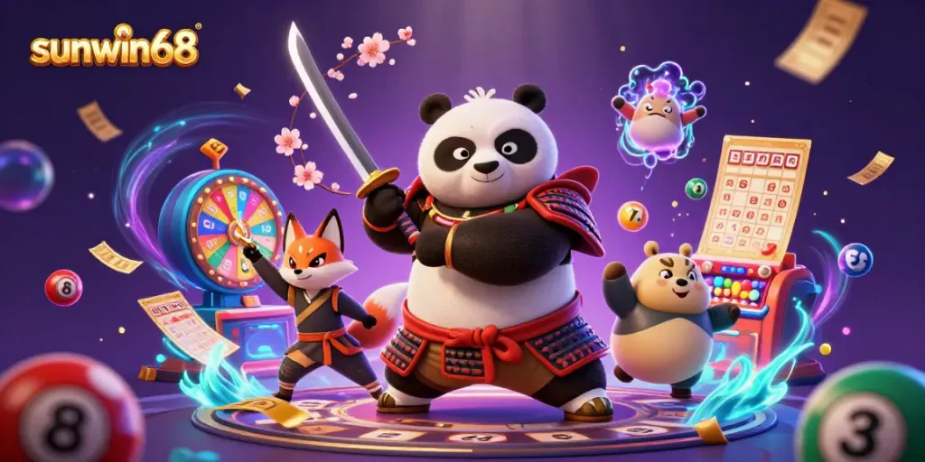 Experience the excitement of gaming at sunwin68 with vibrant characters and lottery elements.