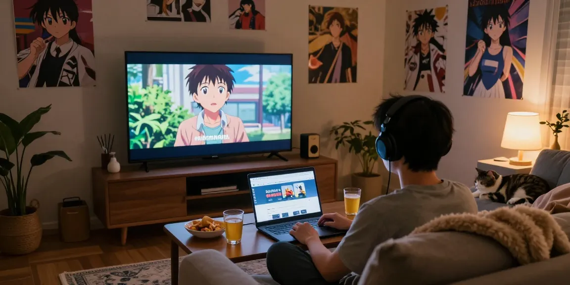 Engaging anime streaming moment on AnimeHay with cozy living room setting.