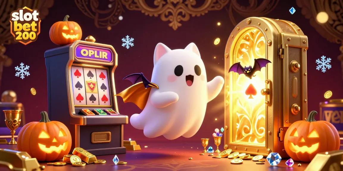 Engage with slot bet 200 in a vibrant casino scene with a playful ghost and vampire bat.