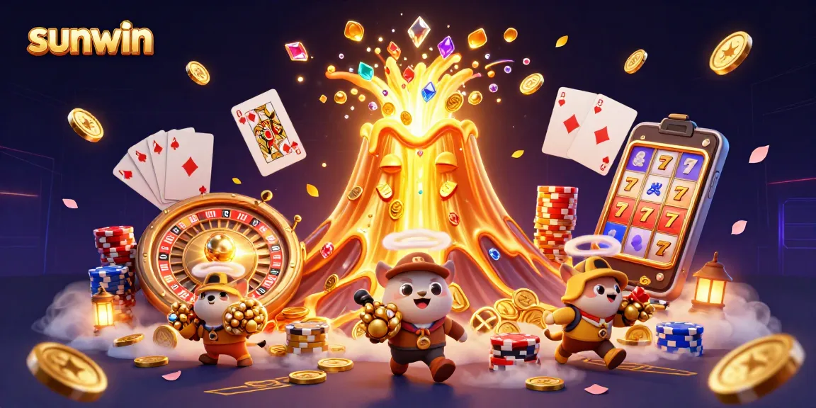 Experience sunwin's thrilling gaming adventure with golden volcano and treasure-filled excitement.