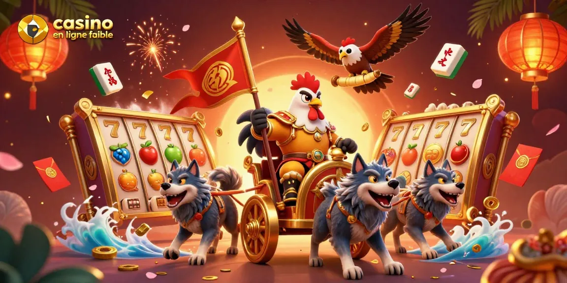 Jouez au casino en ligne fiable avec une scène dynamique incluant un seigneur coq en 3D.