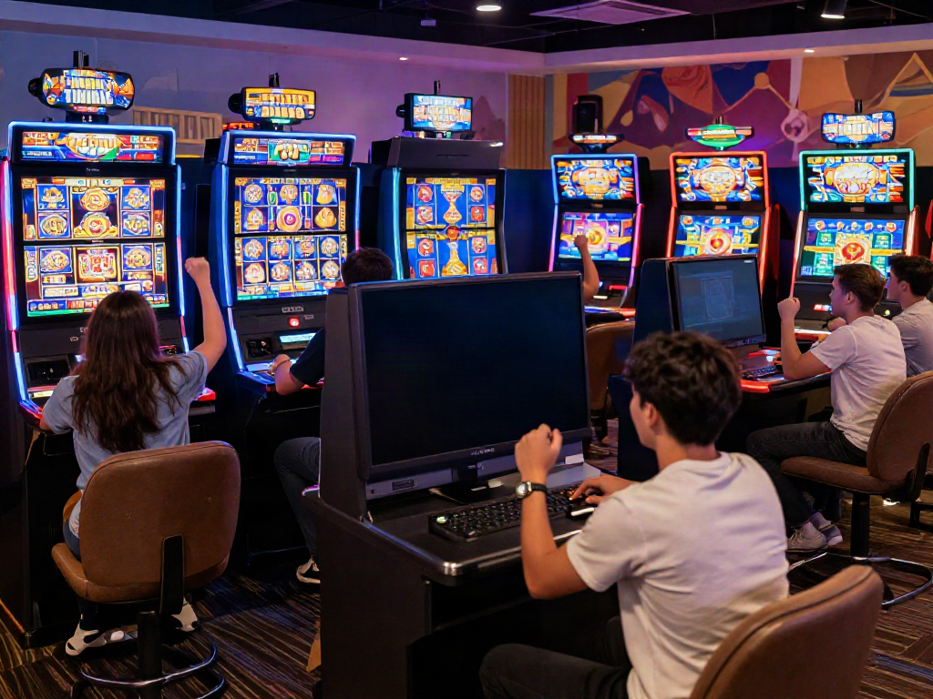 Exciting online gaming at DA88 with players enjoying diverse slot machines and vibrant graphics.